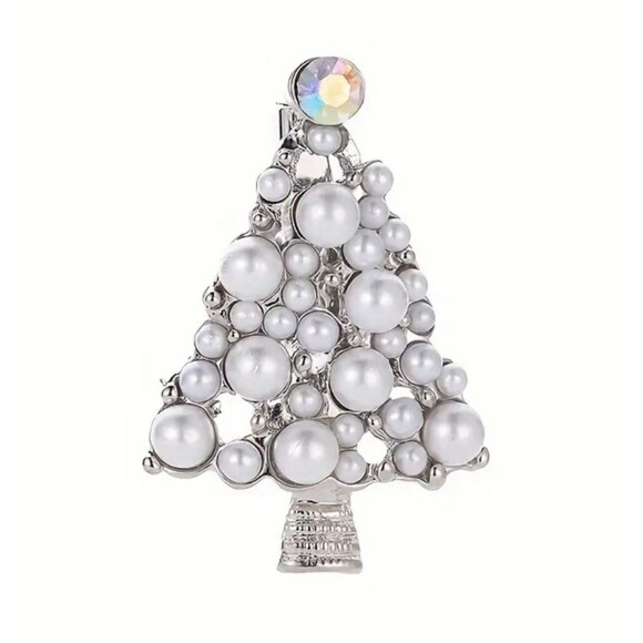 Elegant Silver Christmas‎ tree brooch with Pearls and gems - Picture 1 of 1